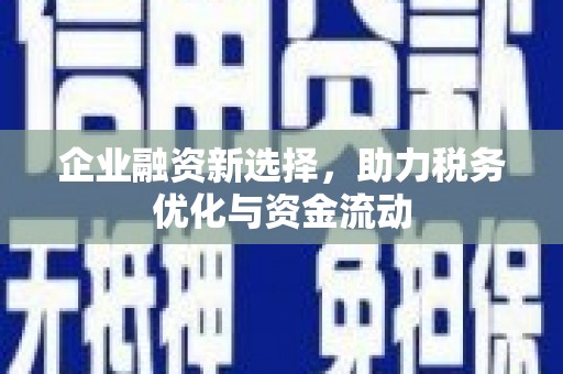 七里河企业融资新选择，助力税务优化与资金流动